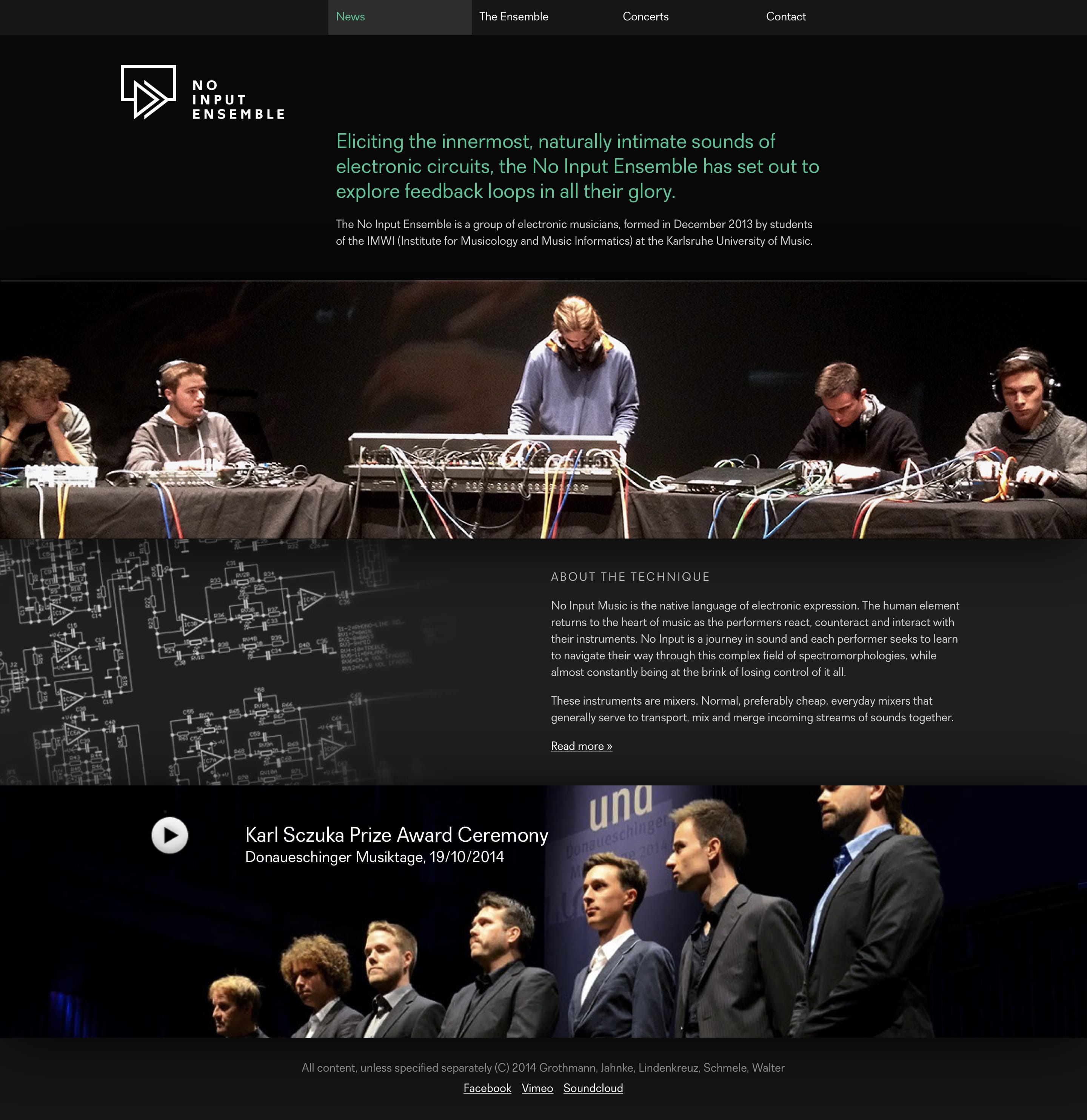 Screenshot of an experimental music ensemble's website